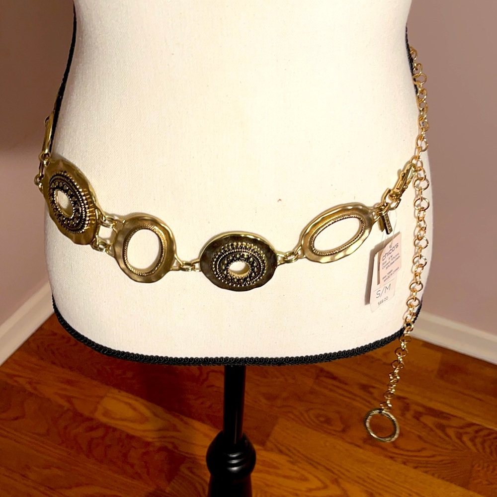 Chico’s S/M gold colored chain belt, NWT